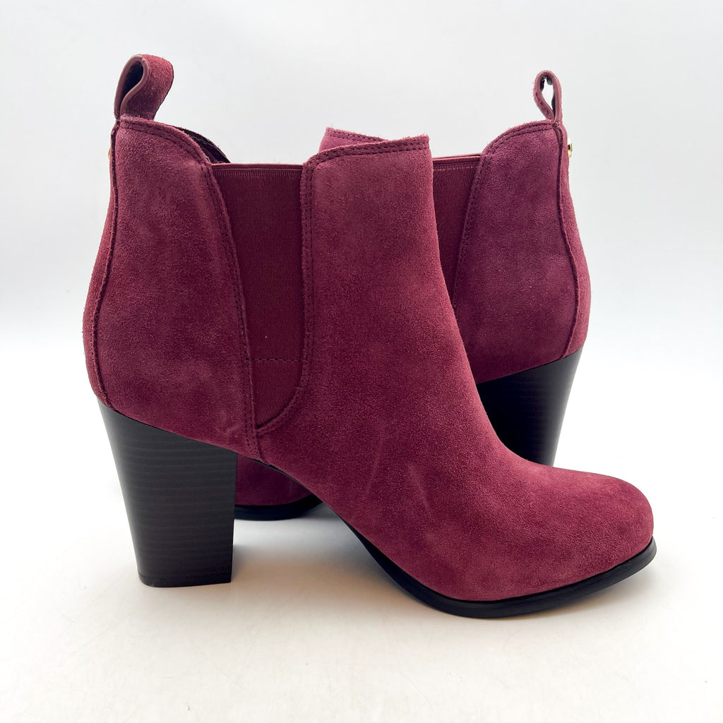 MICHAEL KORS Women's Evaline Booties 9M Mulberry Red Suede Heeled Pull-On NWOB
