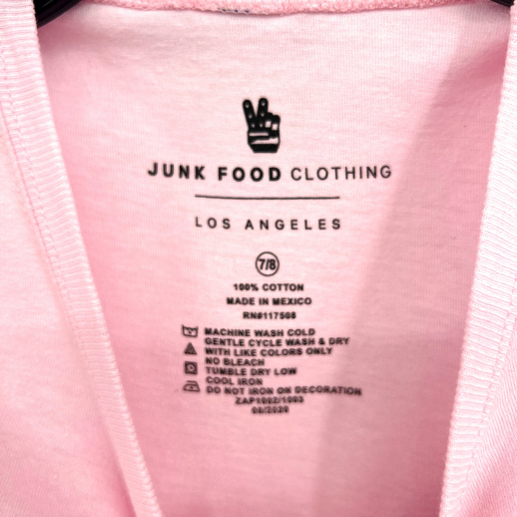 JUNK FOOD CLOTHING "Ok Let's Do This" Graphic T-Shirt Small 7/8 Pink Cotton NWOT