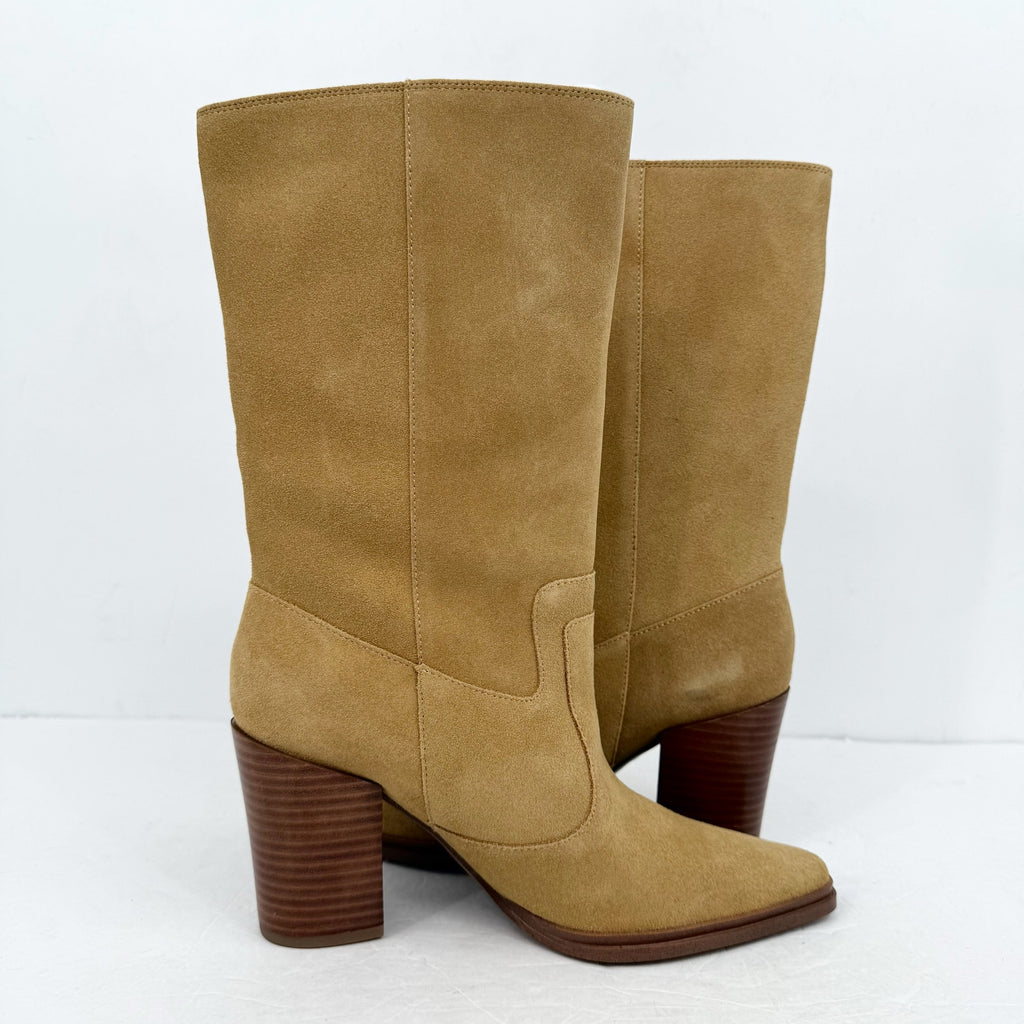 Franco Sarto Women Jaxon Mid Calf Boot Size 9 EU 40 Brown Suede Pointed Toe NWOB