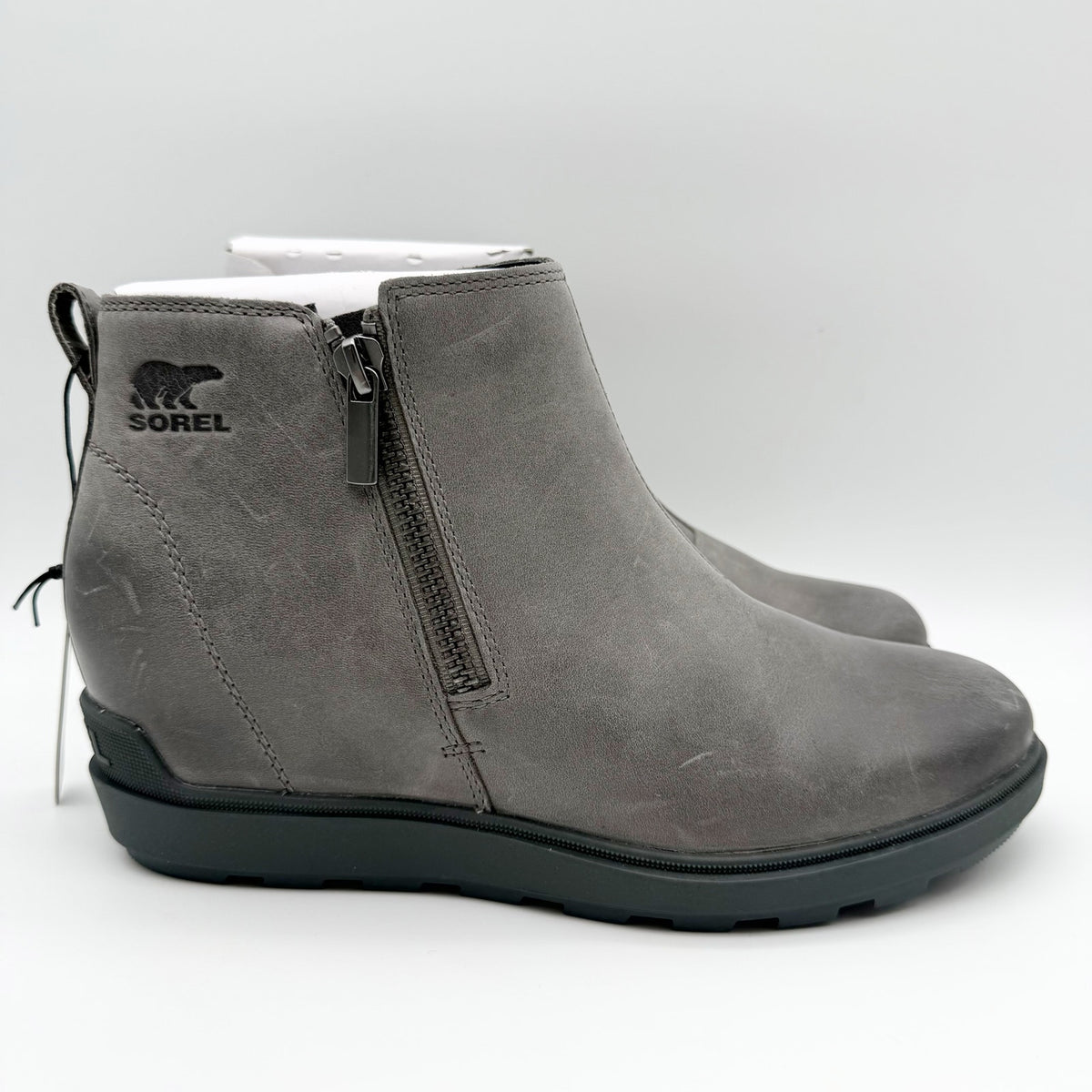 Sorel Womens Evie ll Zip Wedge Bootie Size 10.5 Grey Leather Waterproof NIB