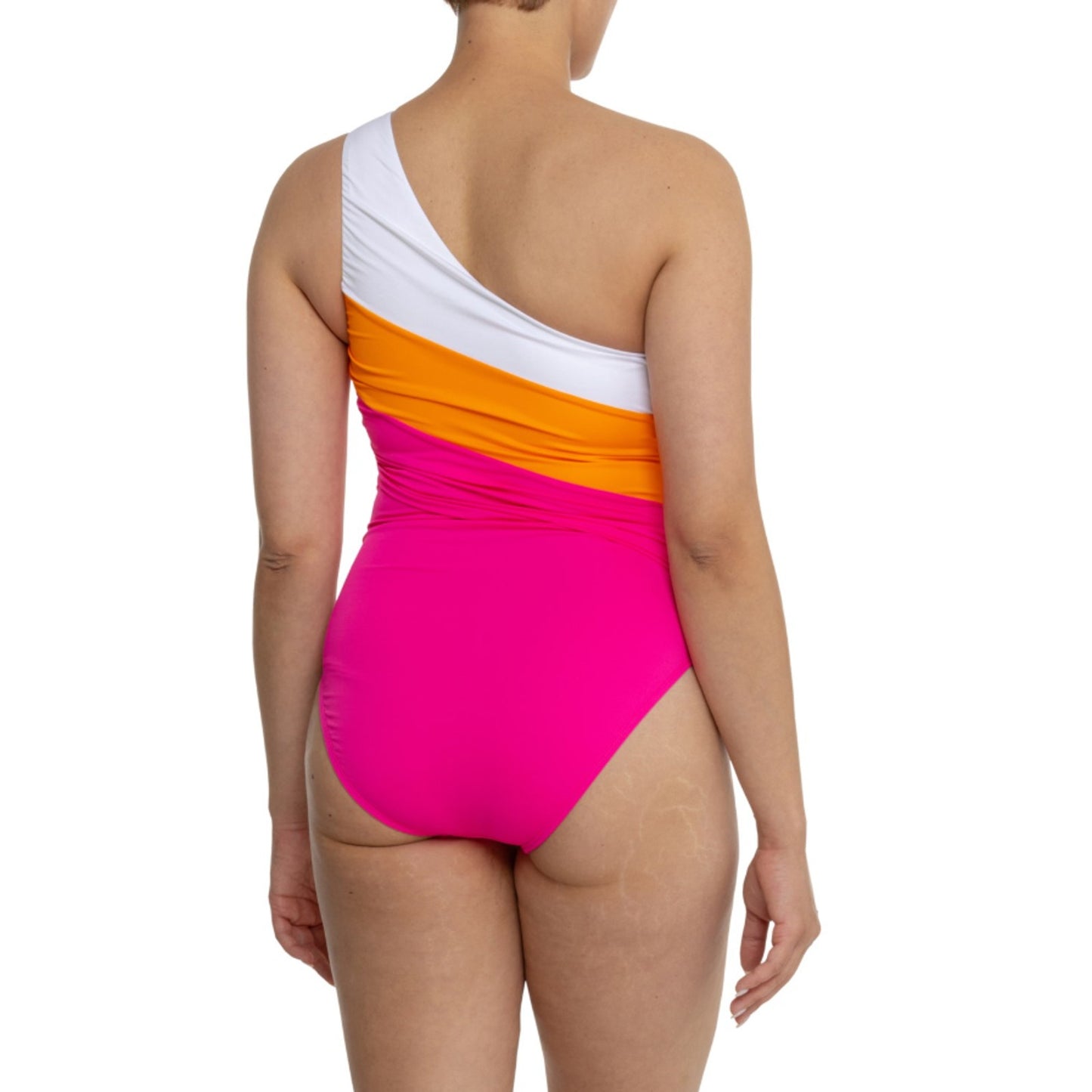 LA BLANCA Island Goddess One-Shoulder One-Piece Size 16 Pink Orange NWT