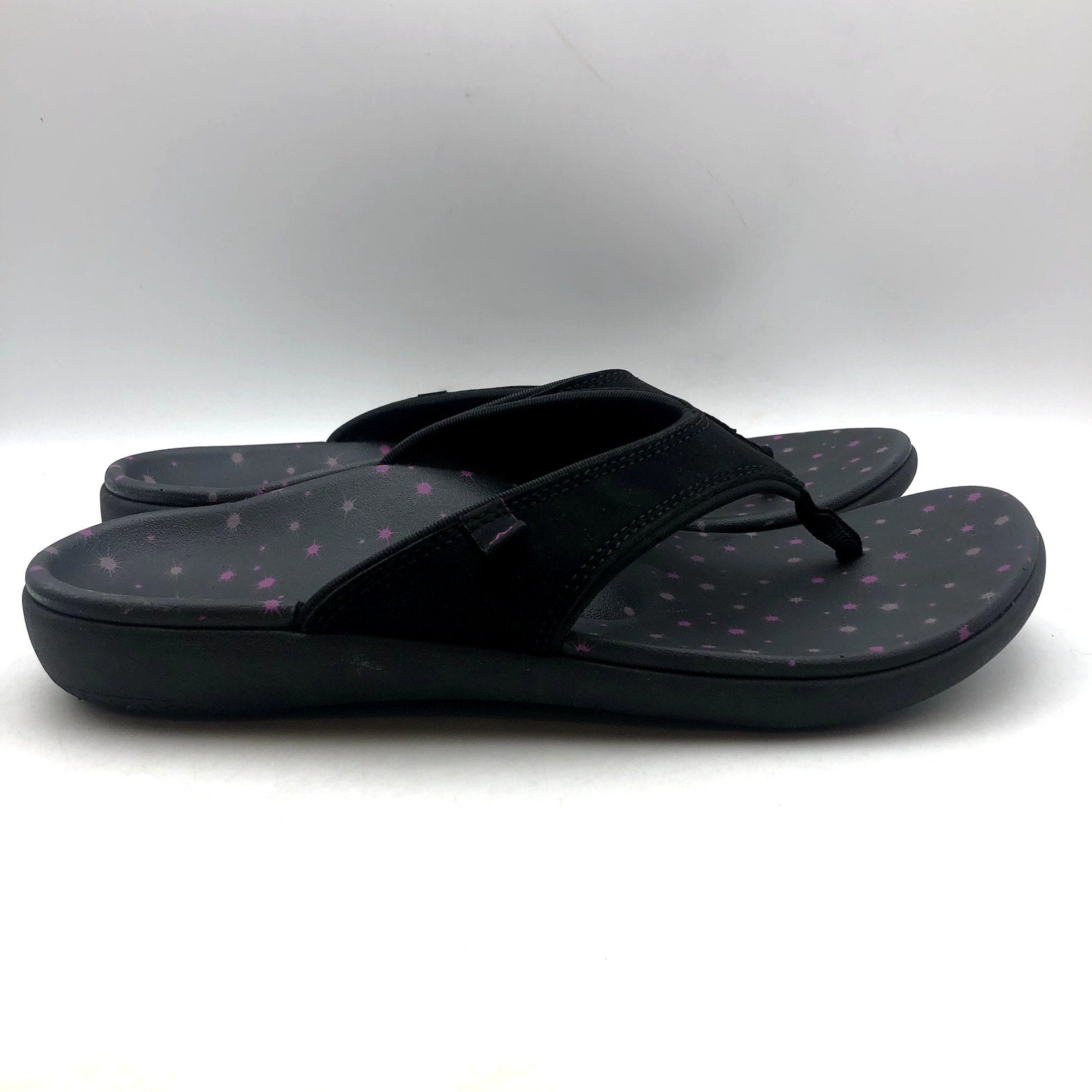 Spenco Waco Womens Yumi Constellation Flip Flops Size 10 Black Sandal Stars NWOB