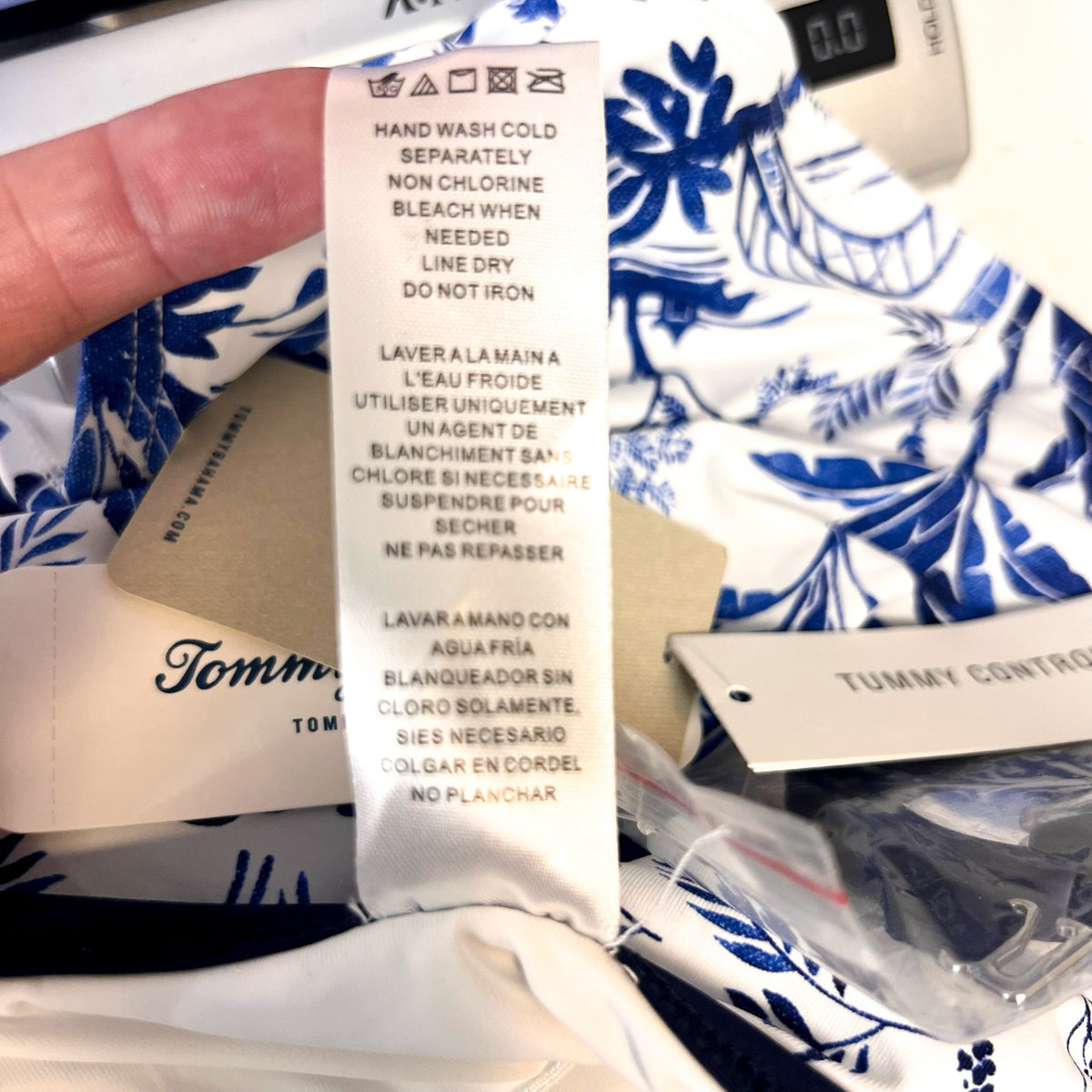 TOMMY BAHAMA Terrazzo Tile Bandeau One Piece Swimsuit Size 8 Blue Floral NWT