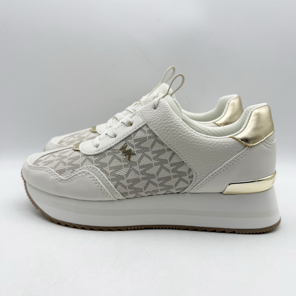 Michael Kors Womens Raina Casual Sneaker US 6 M White Vanilla Gold Trainer NIB