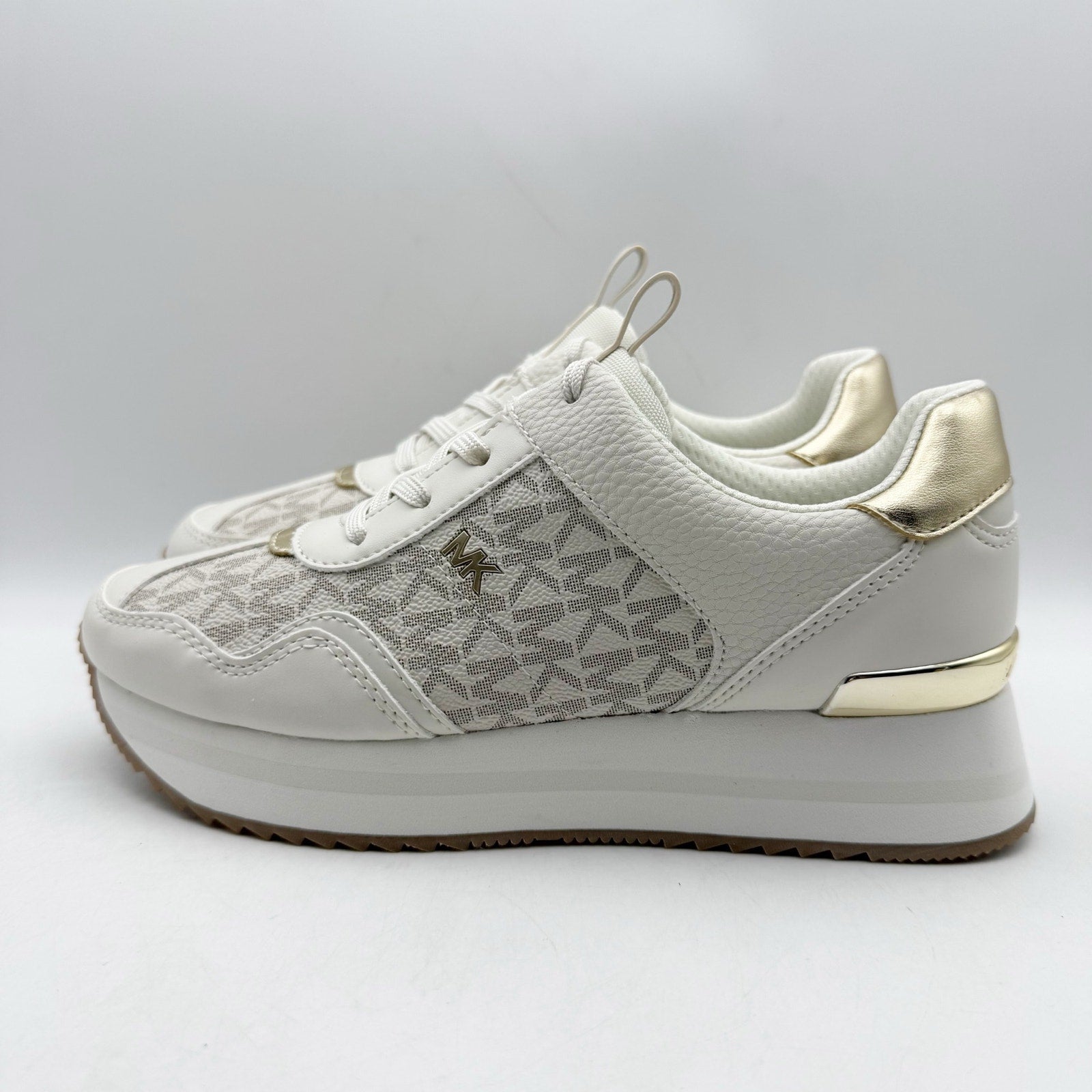 Michael Kors Womens Raina Casual Sneaker US 6 M White Vanilla Gold Trainer NIB