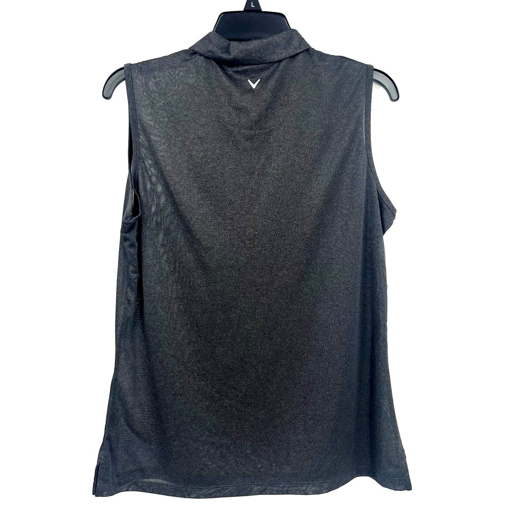 CALLAWAY Womens Polo Shirt Large Black Heather 1/4 Zip Sleeveless Golf NWT