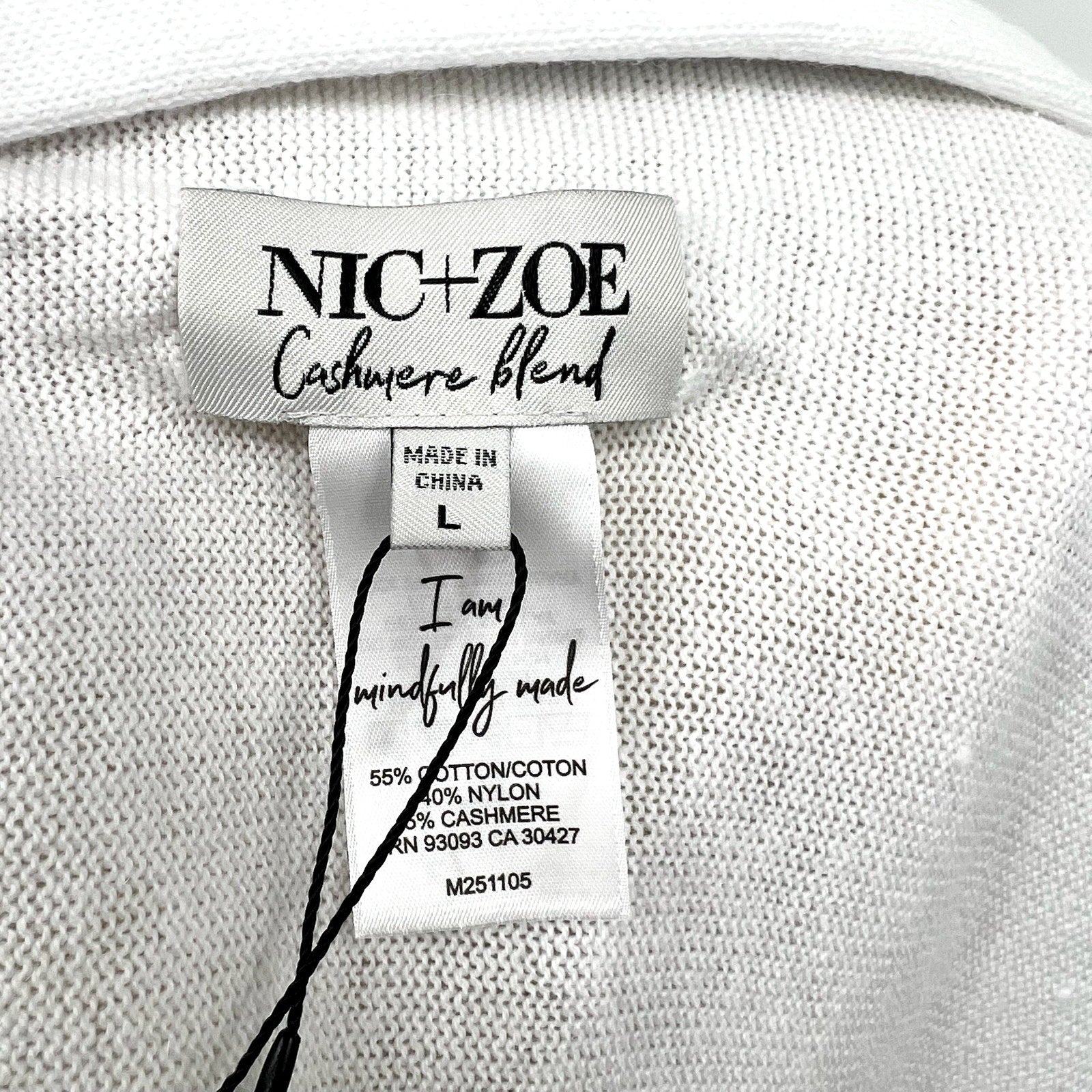 NIC + ZOE Women's Cotton Cashmere Shrug Cardigan Large White Long Sleeve NWT