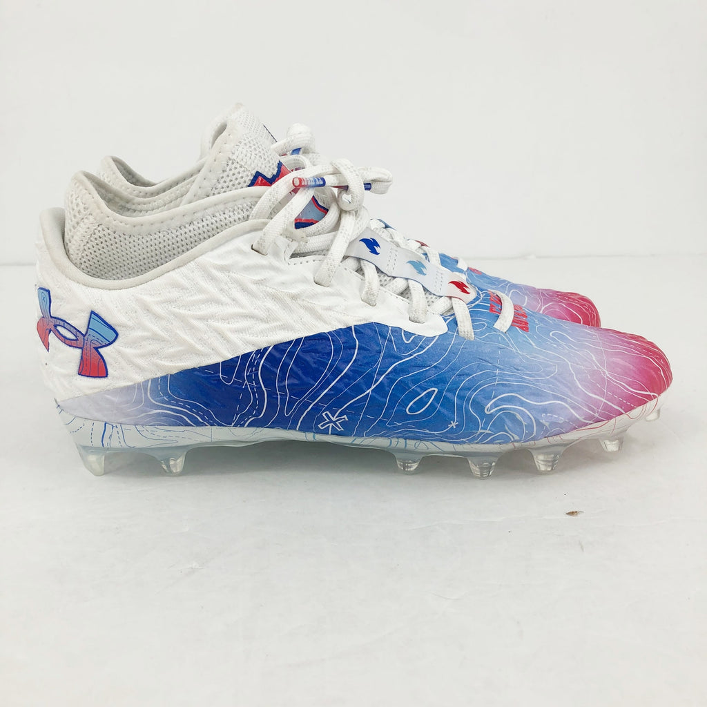 Under Armour Mens Spotlight Clone 4 MC TX Football Cleat Size 12 White Blue NWOB