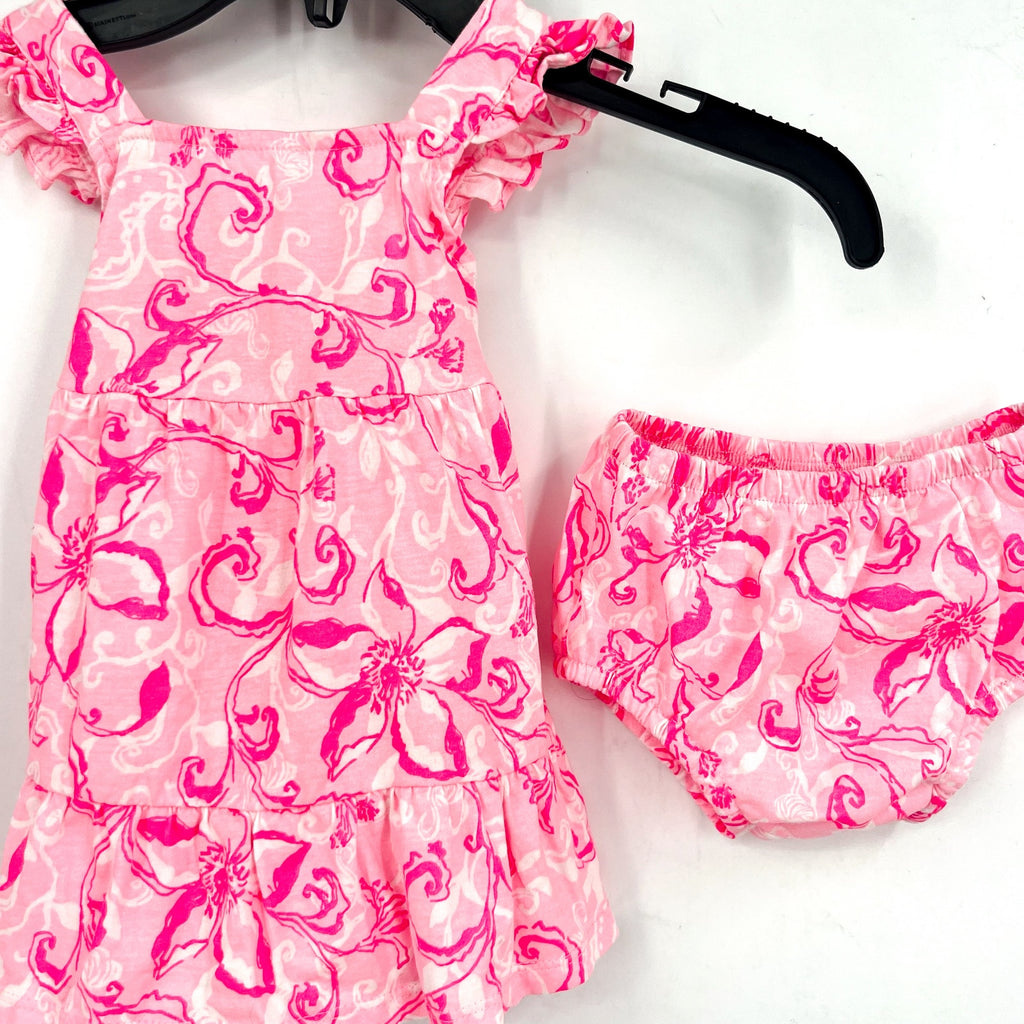 LILLY PULITZER Infant Charlize Dress 3-6M Conch Shell Pink Flamingle Garden NWOT