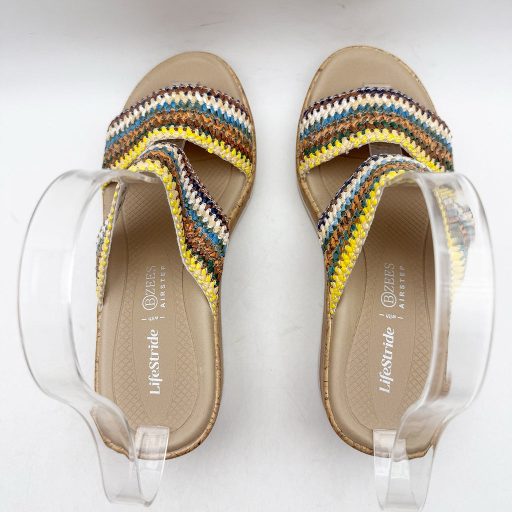 LifeStride Womens Resort Wedge Sandals US 6.5 M Multicolor Raffia Slip On NWOB