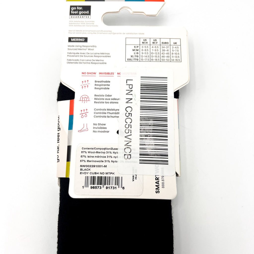 SMARTWOOL Women's Everyday No Show Socks 2 Pairs Medium Black Cream NWT