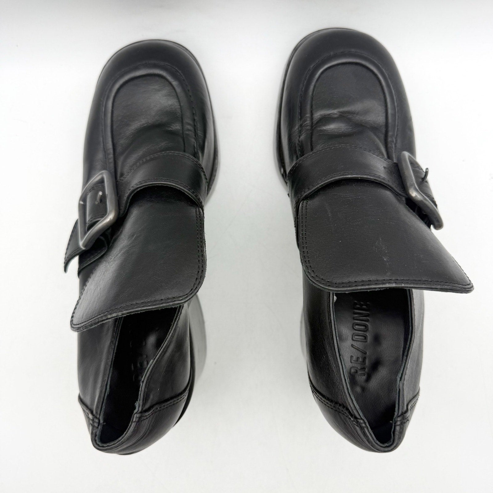 RE/DONE Womens Big Buckle Pumps EU 40 US 10 Black Leather Loafers EUC