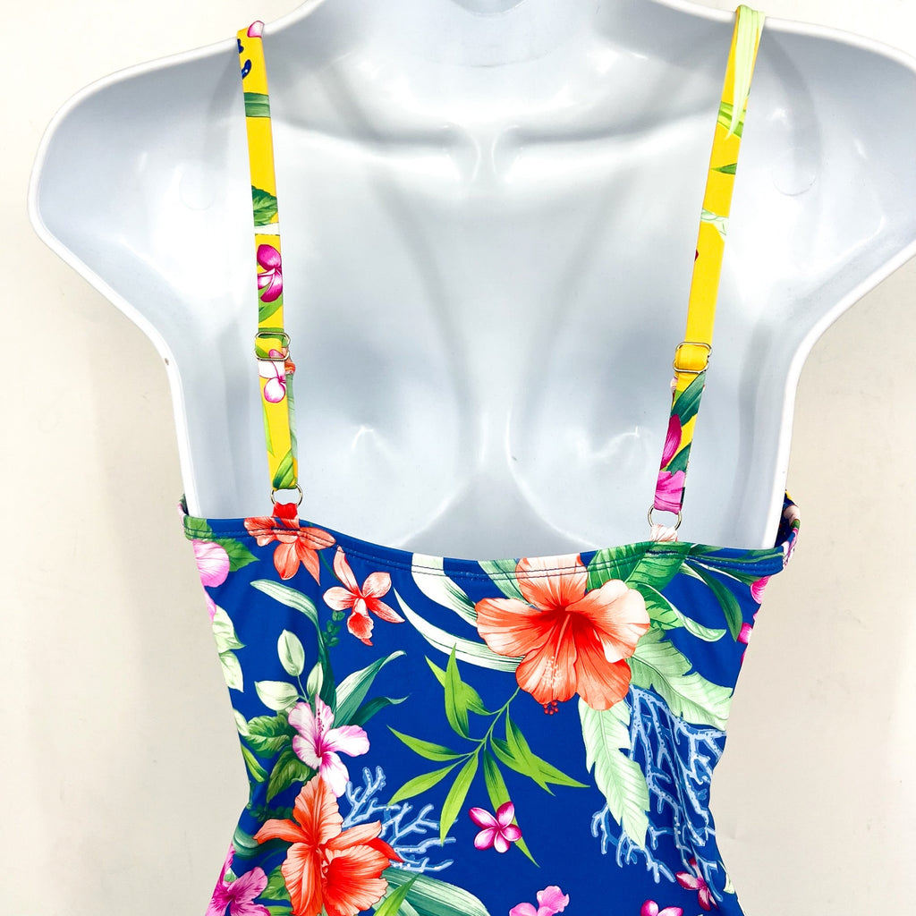 TOMMY BAHAMA Women's Isola Vita One-Piece Swimsuit Size 8 Yellow Blue Floral NWT