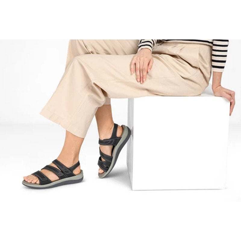 OrthoFeet Womens Naxos Sandals Size 8 Wide Black Leather Comfort NIB