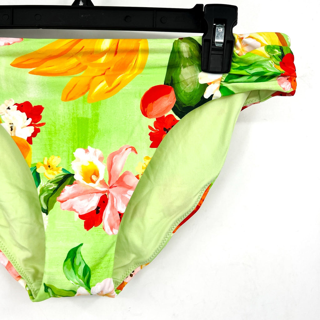 SEAFOLLY Womens Tropique Ruched Bikini Bottom Size 12 Green Aloe Gel Print NWT