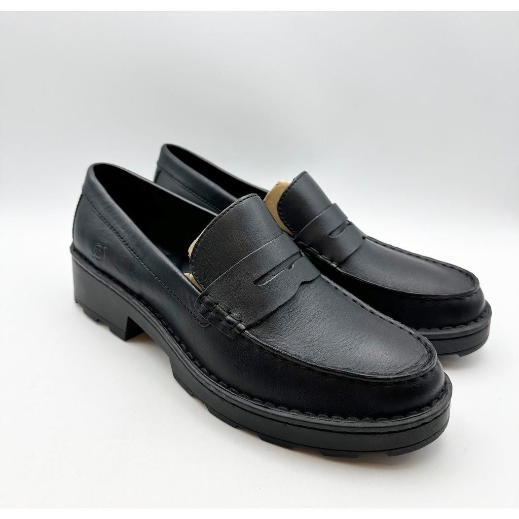 Born Womens Carrera Loafers Size 11 M EU 41-42 Black Leather Slip On NIB