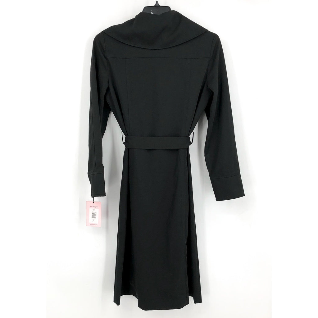 AVEC LES FILLES Womens Drape-Front Trench Coat Medium Black Belted Stretch NWT