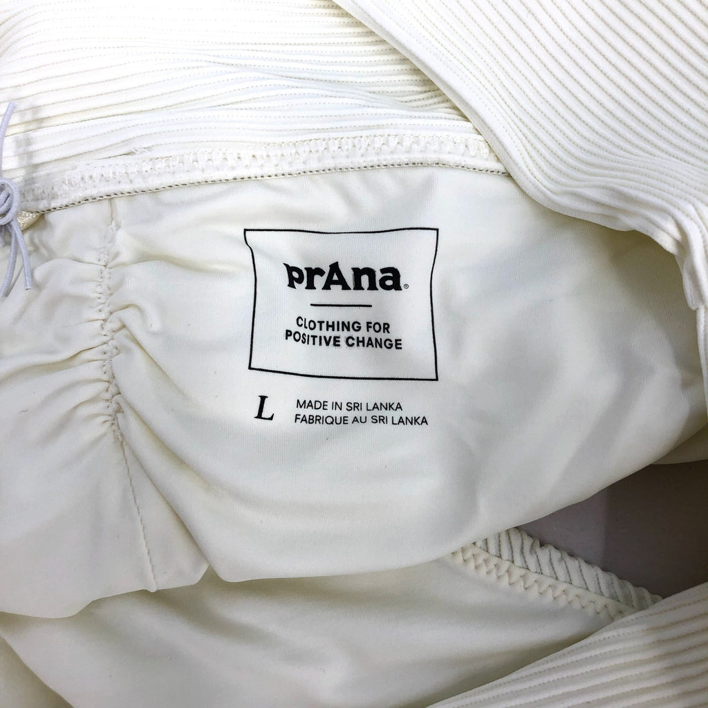 PRANA Women's Aurelia Bikini Bottom Large White Horchata Ottoman High Waist NWT