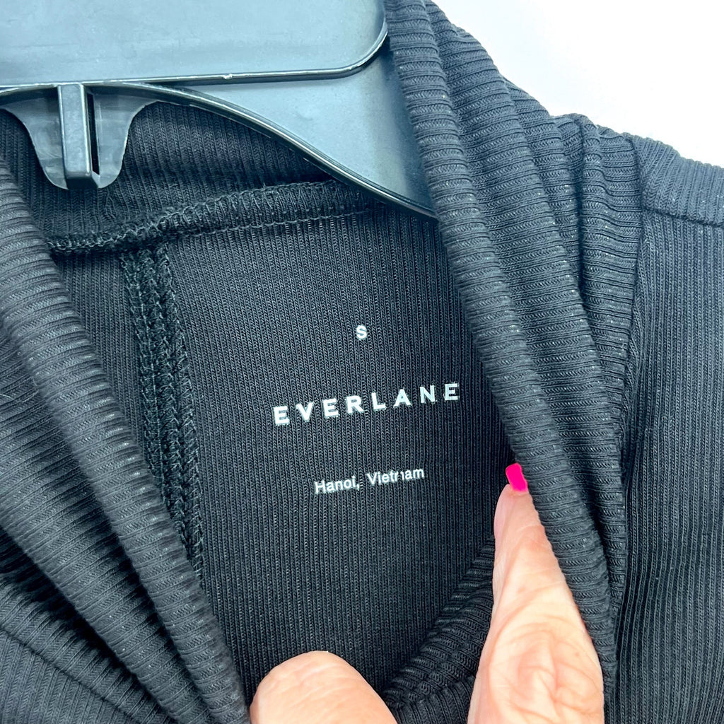 EVERLANE Women's Luxe Rib Turtleneck Sweater Small Black Long Sleeve Supima NWT