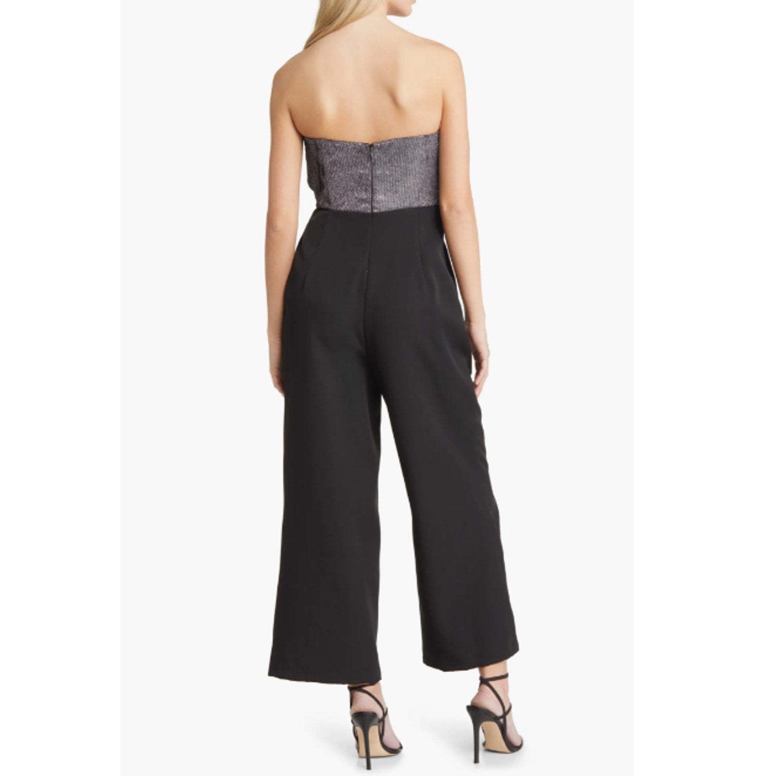 SAM EDELMAN Womens Cady Strapless Jumpsuit Size 4 Black Silver Metallic Bow NWT