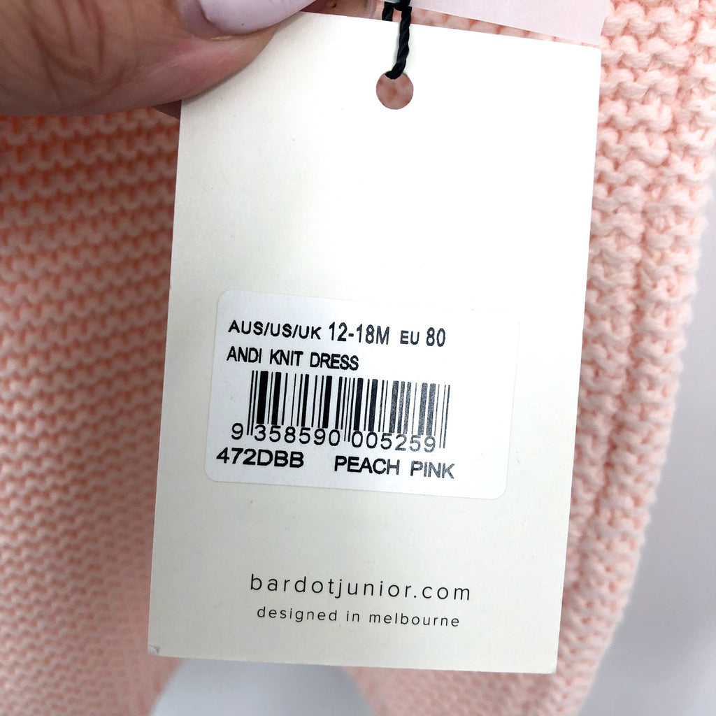 BARDOT Baby Girl Andi Knit Dress 12-18 Months Peach Pink Halter Neck NWT