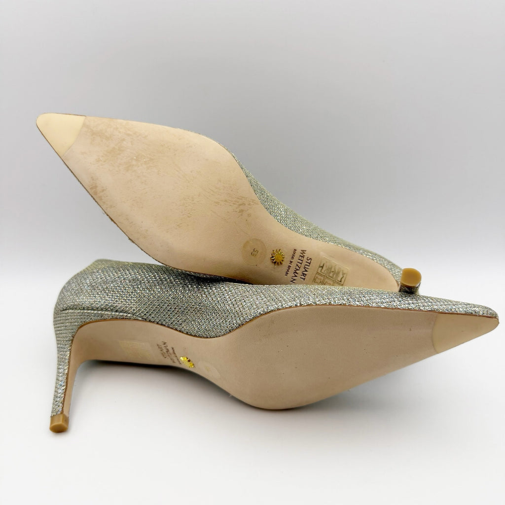 Stuart Weitzman Women’s Stuart 75 Pumps Platino Size 5 Gold Heels NWOB