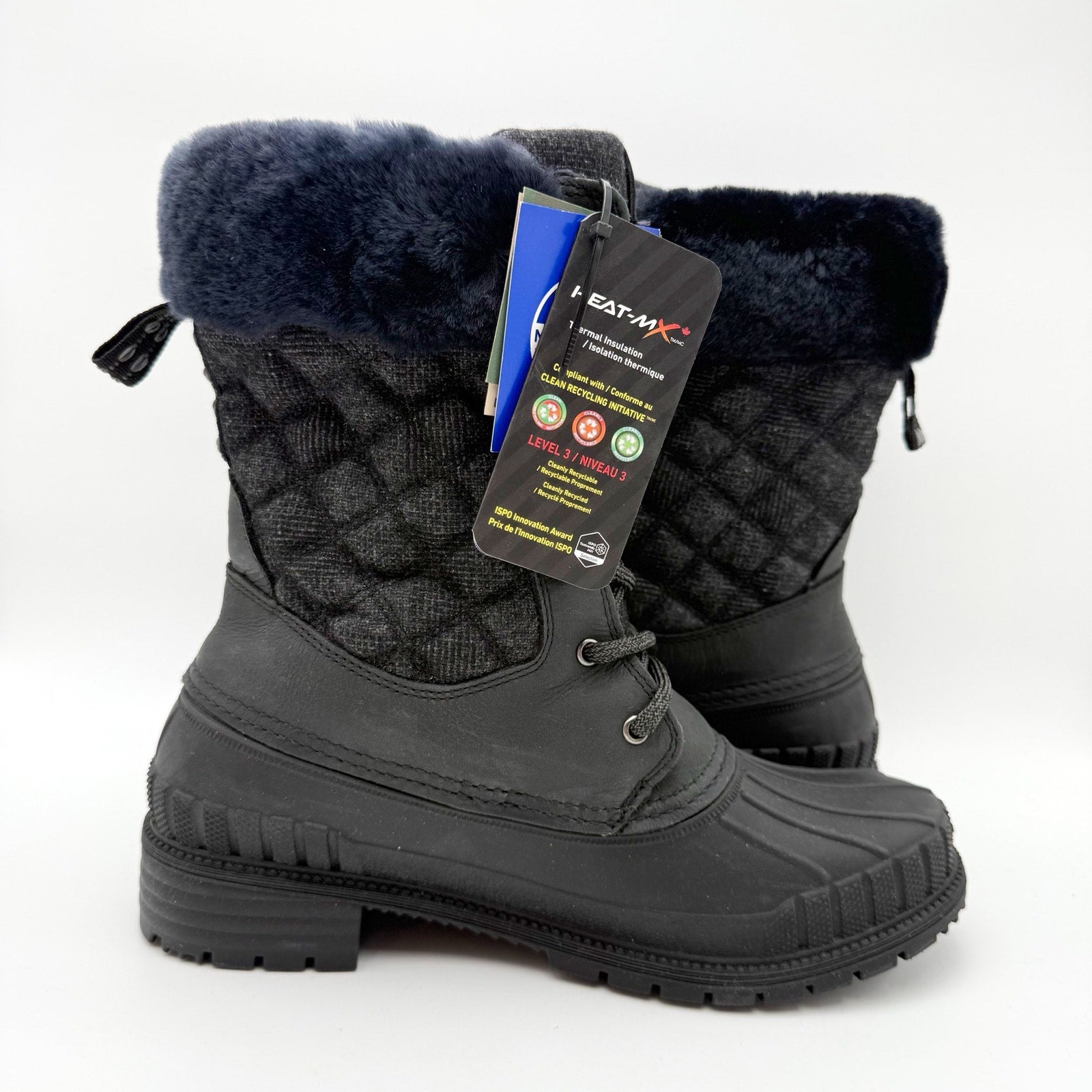 Kamik Womens Sienna Cuff 2 Winter Boots US 9 EU 40 Black Leather Fur NIB