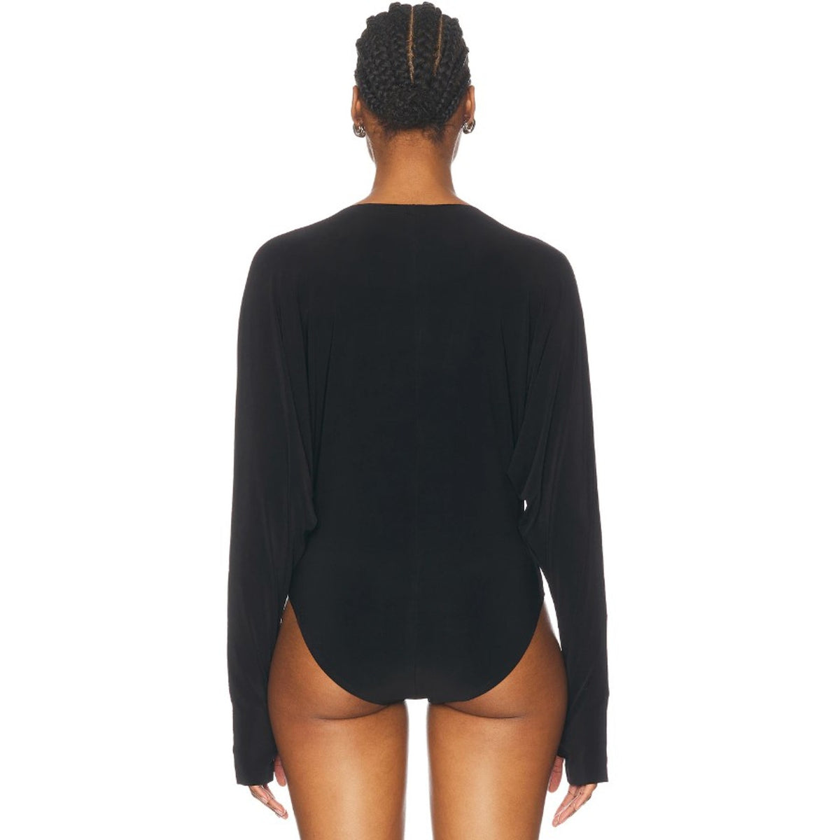 NORMA KAMALI Women's Dolman V Neck Bodysuit XS 34 Black Long Sleeve NWT