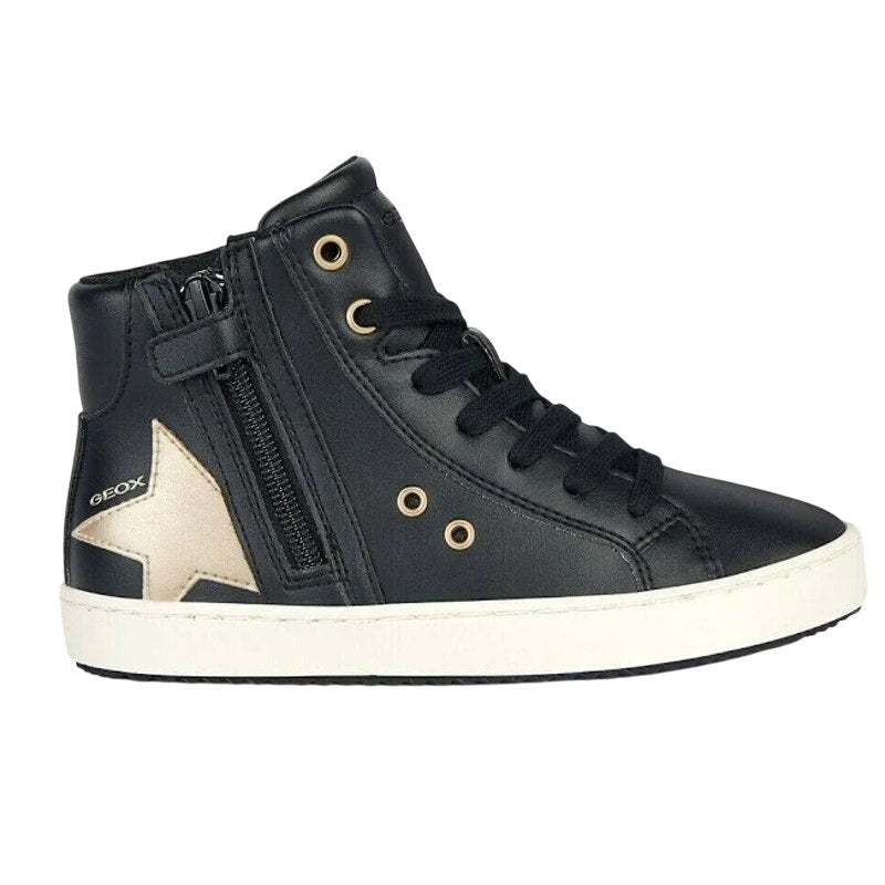 GEOX Girls J Kalispera High Top Sneakers US 3.5 EU 35 Black Star Lace Up NIB