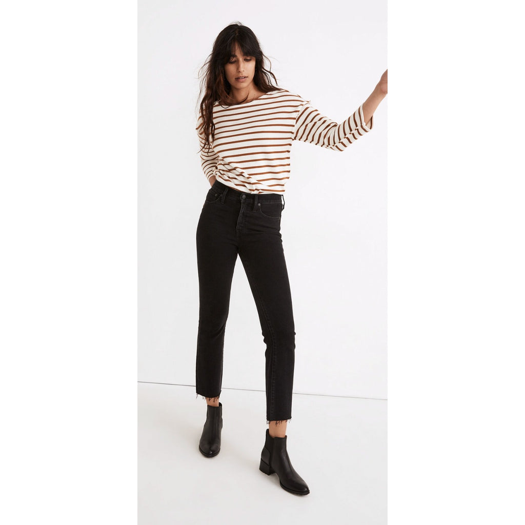 Madewell Cali Demi-Boot Crop Jeans 27x24 Size 4 Tall Black Raw Hem NB086 NWOT