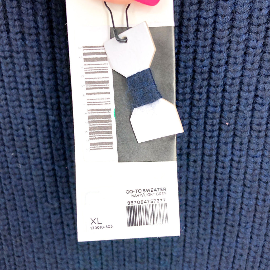 LABEL Men's Go-To Sweater Size XL Navy Blue Light Grey Crewneck Merino Wool NWT