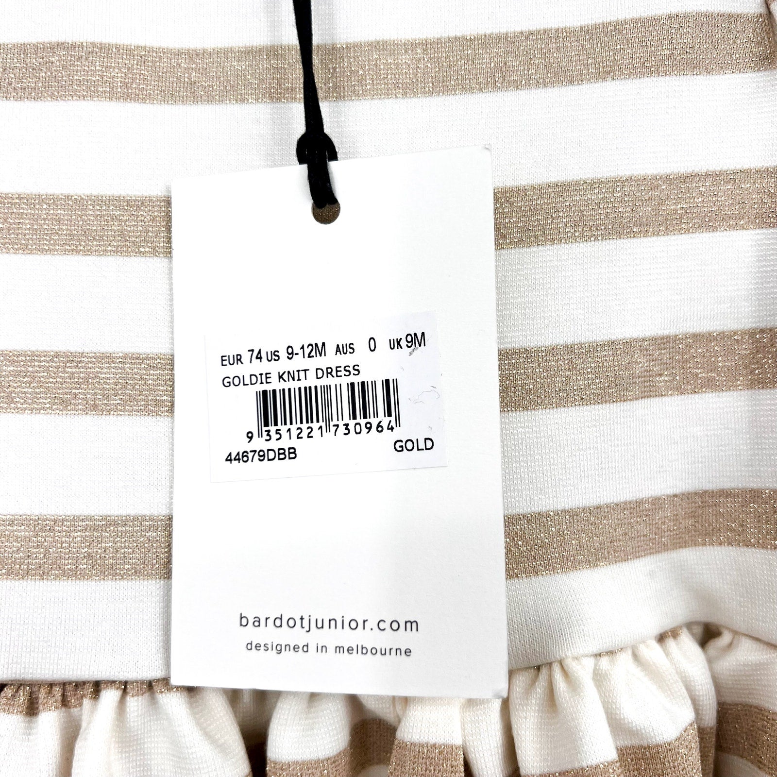 BARDOT Goldie Knit Dress BABY 9-12 Months White Gold Striped Long Sleeve NWT
