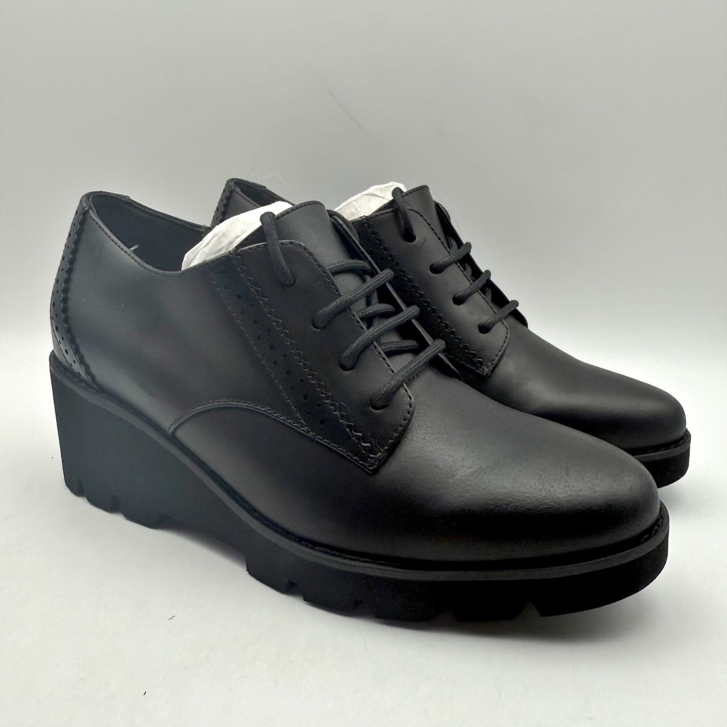Vionic Womens Anaheim Wedge Oxford Derby Shoes US 6 M Black Leather NIB