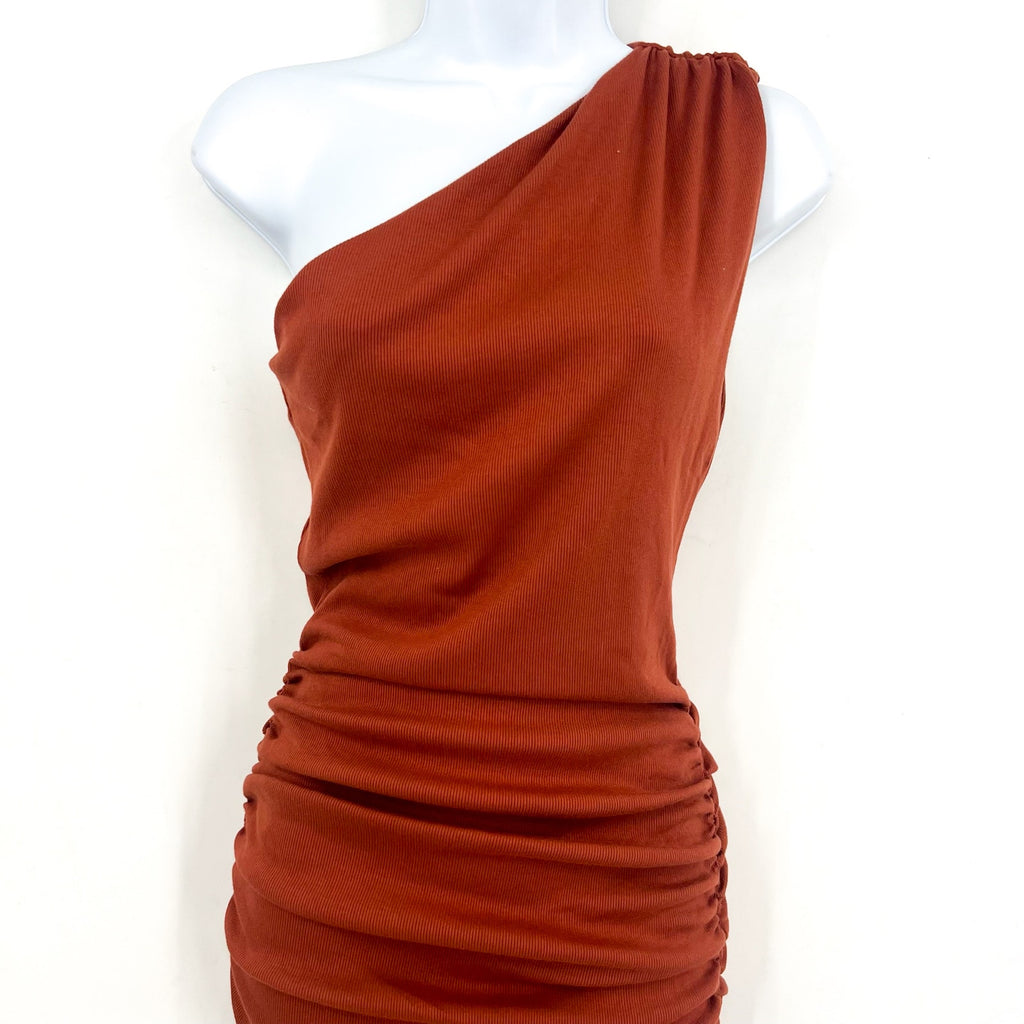 MICHAEL STARS Womens Andrea Midi Dress Small Rustic Orange One Shoulder NWT