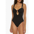 BECCA Women's Modern Edge One Piece Swimsuit Medium Black Square Buckle NWT