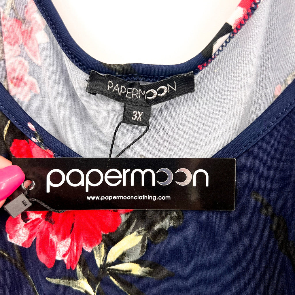 PAPERMOON Women's Basima Back Detail Knit Top 3X Navy Blue Floral Stitchfix NWT