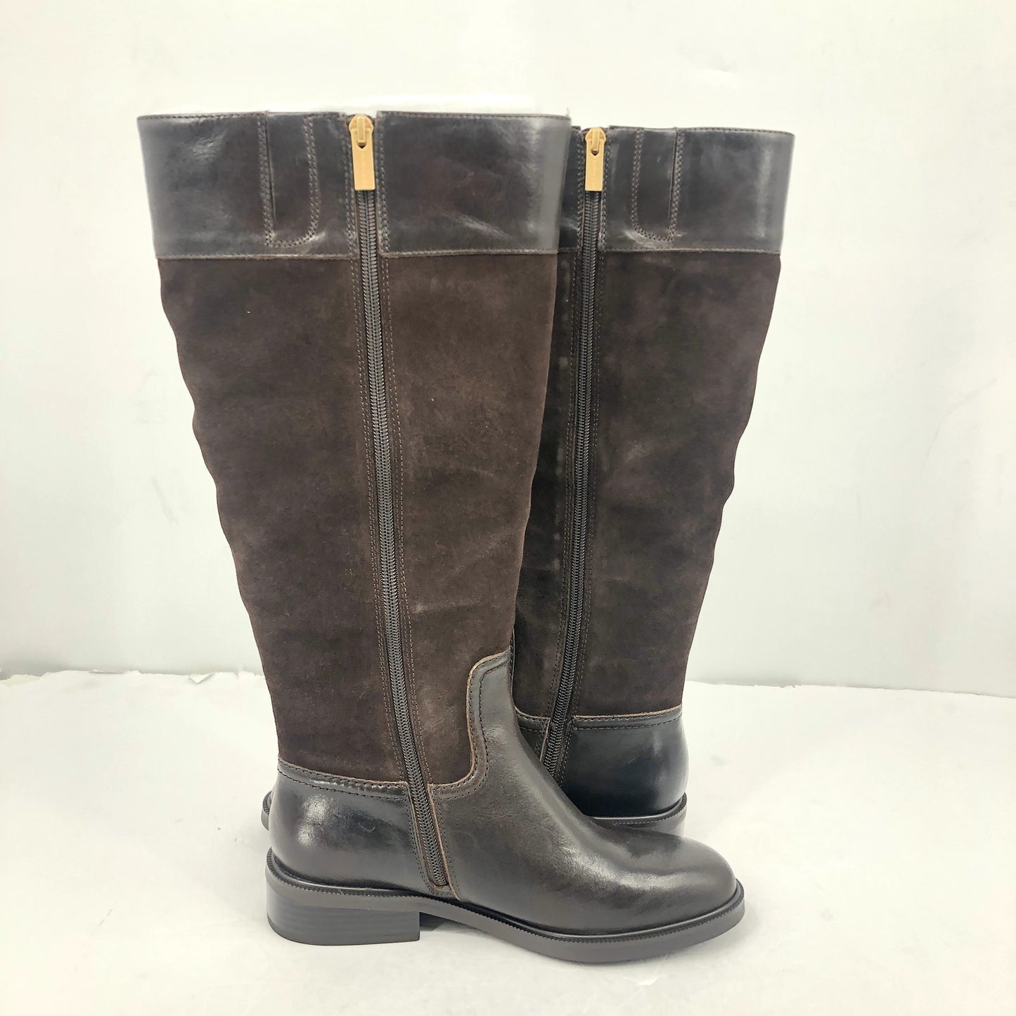 Vince Camuto Womens Andalian Riding Boots 7.5 Brown Leather Suede WIDE CALF NIB