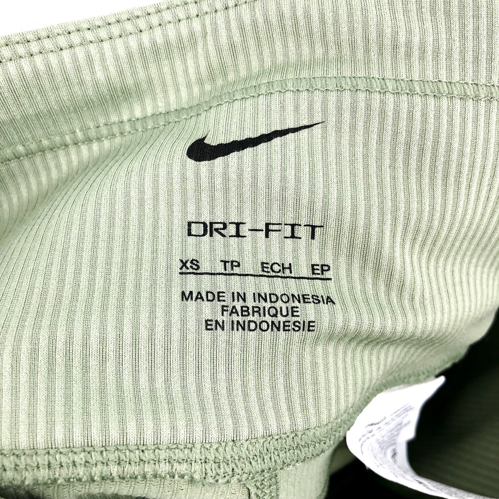 NIKE Womens Tight Athletic Running Shorts XS Olive Green Mid-Rise Ribbed NWT