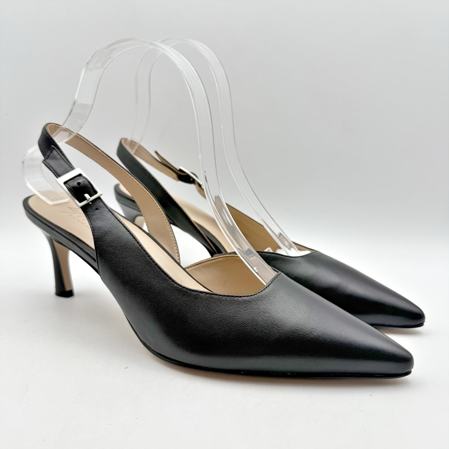 27 EDIT Womens Felicia Slingback Heels US 8.5 M EU 39 Black Leather NIB