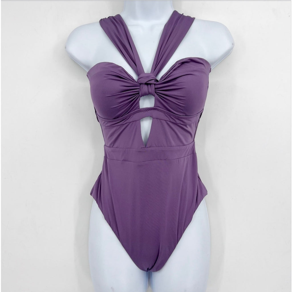 BECCA Women's Color Code Rylie Bandeau One-Piece Swimsuit Large Purple Fig NWT