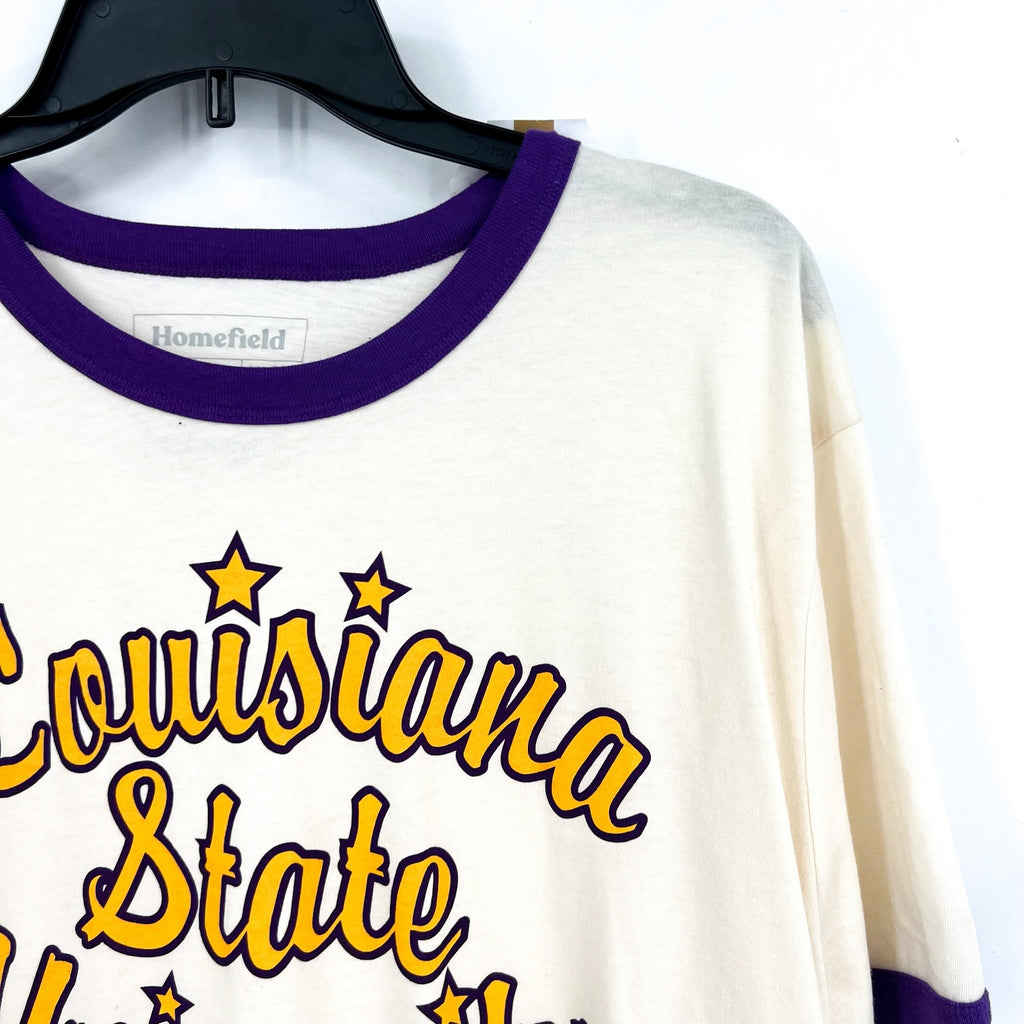 HOMEFIELD Womens LSU Retro Script Graphic T Shirt XL Off White Short Sleeve NWT