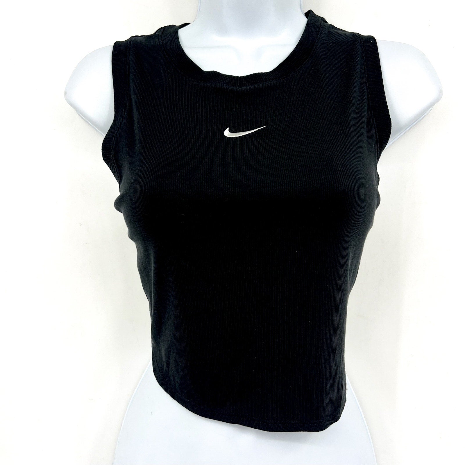 NIKE Sportswear Chill Knit Tight Cropped Mini-Rib Tank Top Large Black NWT