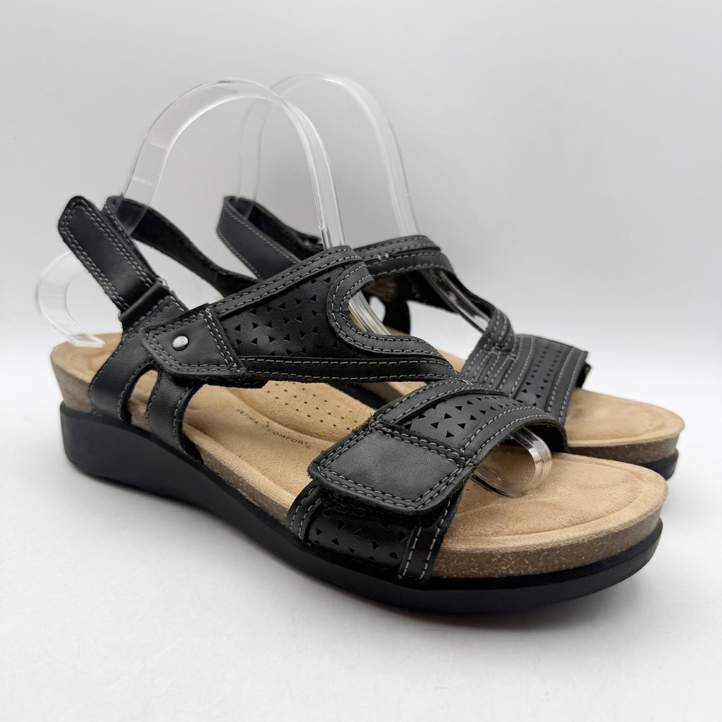 Clarks Womens Calenne Carmen Wedge Sandals US 8.5 M Black Leather NWOB