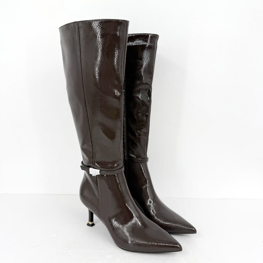 Kenneth Cole New York Women Utah Knee High Boots US 6 Brown Patent Leather NWOB