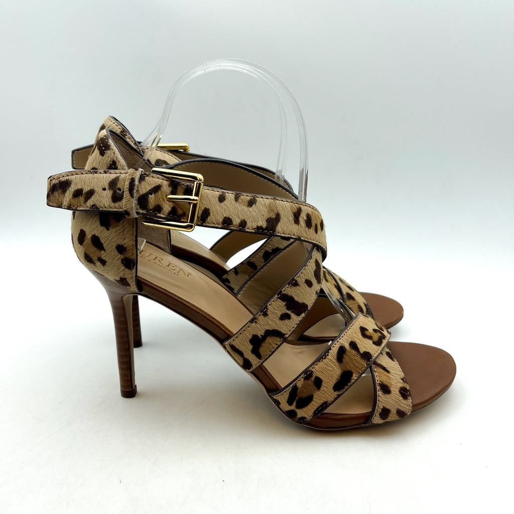 Lauren Ralph Lauren Womens Gisella Heel Sandals US 9.5 Tan Cheetah Haircalf NWOB