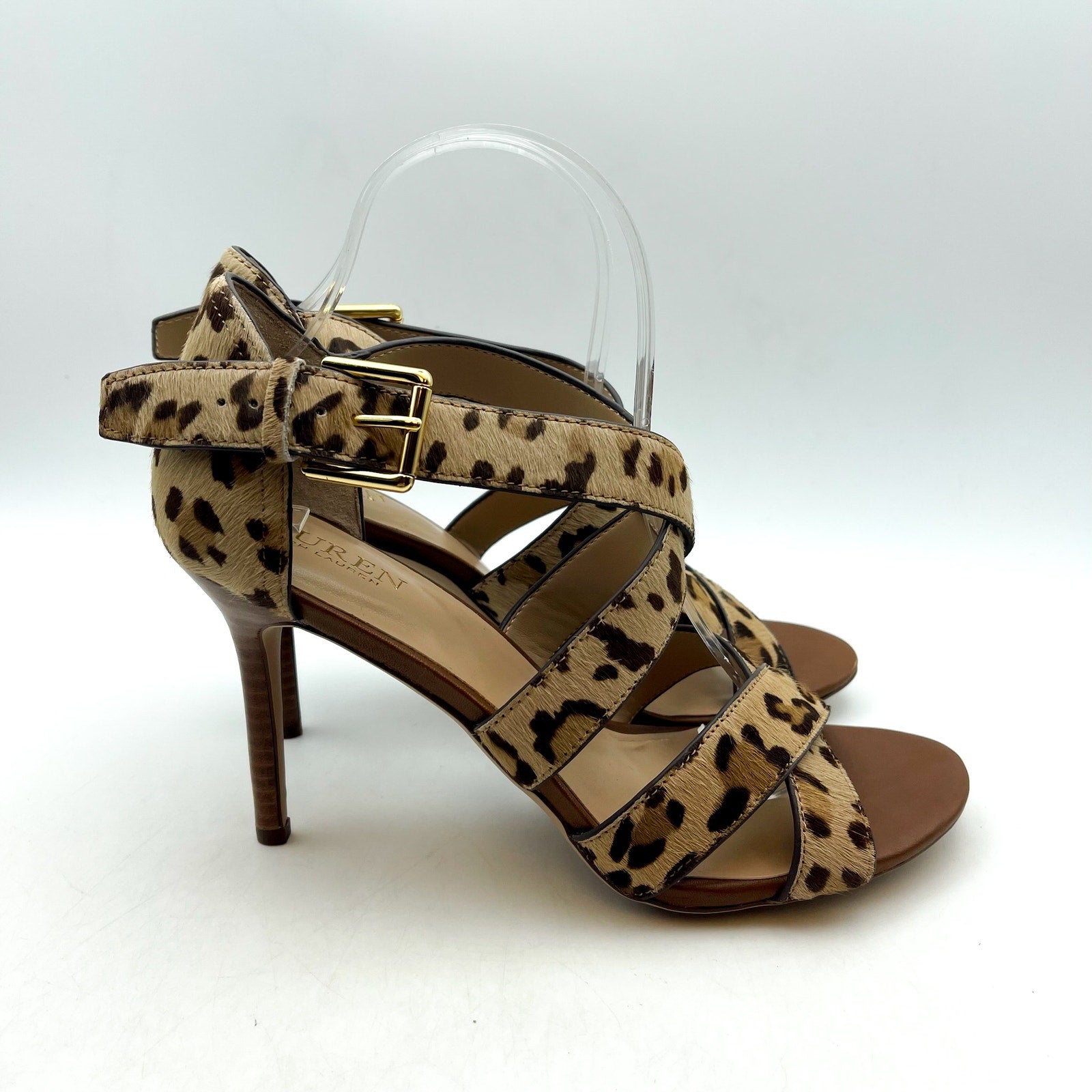 Lauren Ralph Lauren Womens Gisella Heel Sandals US 9.5 Tan Cheetah Haircalf NWOB