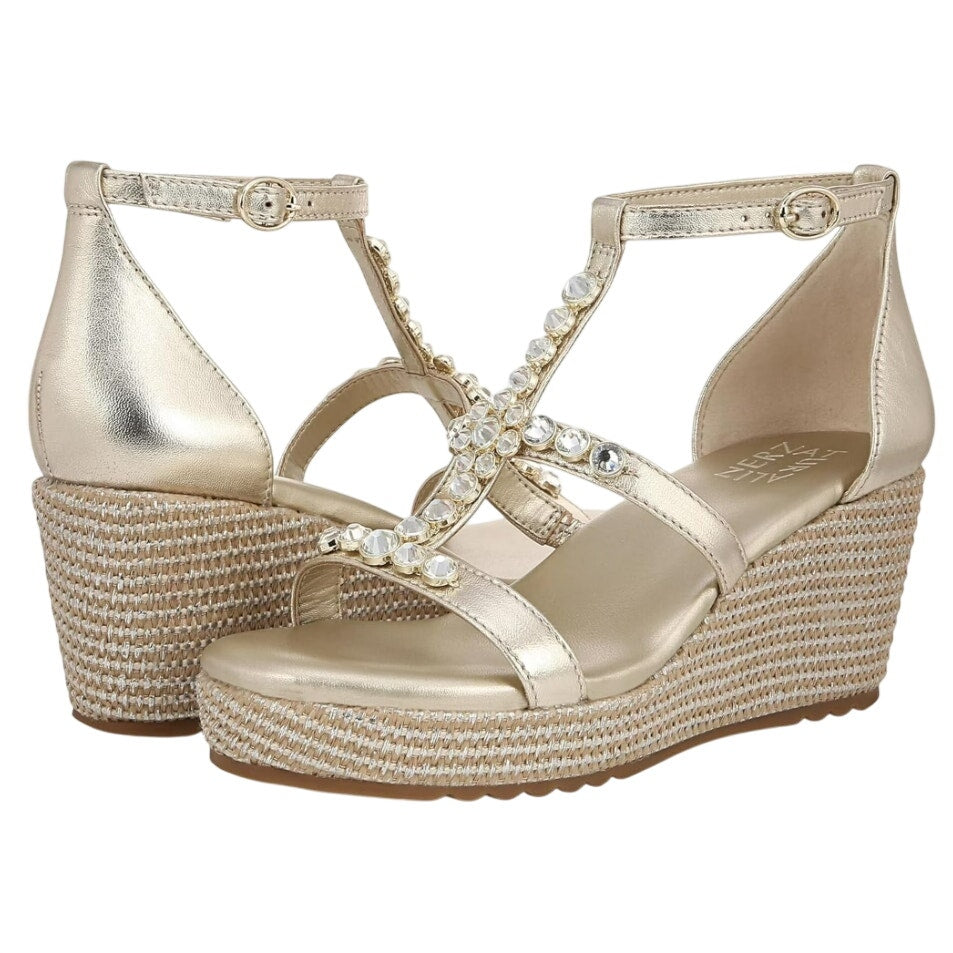 Naturalizer Womens Serena Strappy Wedge Sandals Size 8.5 Champagne Metallic NWOB