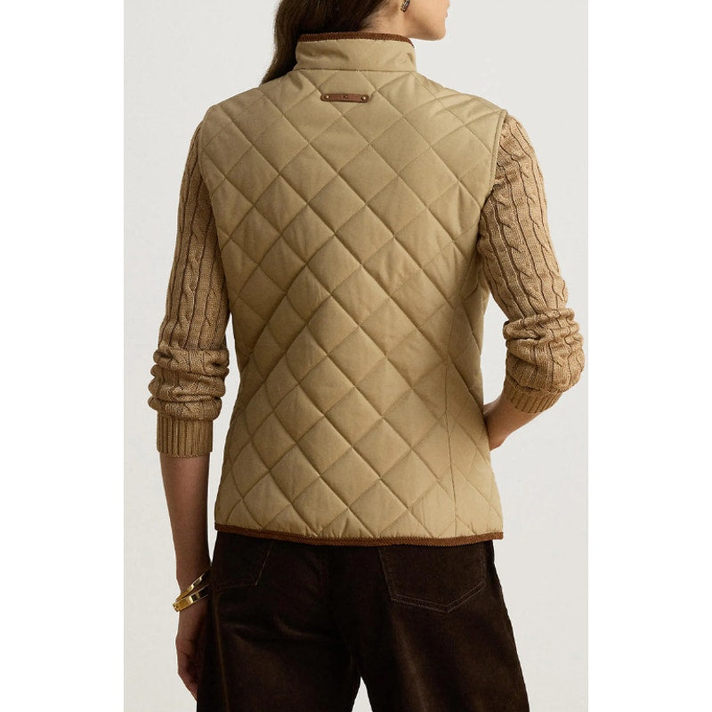 LAUREN RALPH LAUREN Womens Crest Patch Diamond Quilted Vest XL Birch Tan NWT