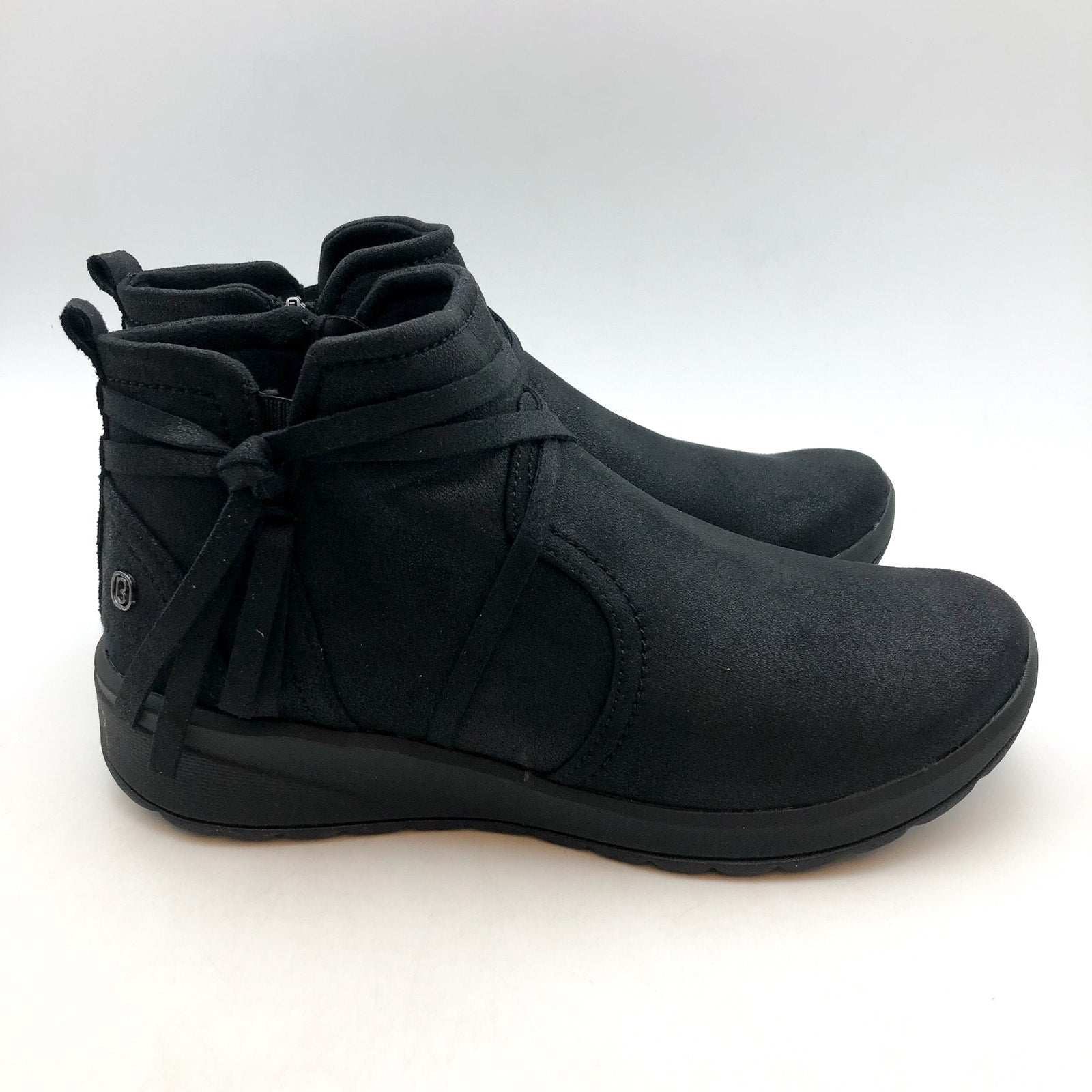 BZEES Womens Gusto Ankle Booties US 8 Wide EU 38.5 Black Fabric Wrap Tassel NIB