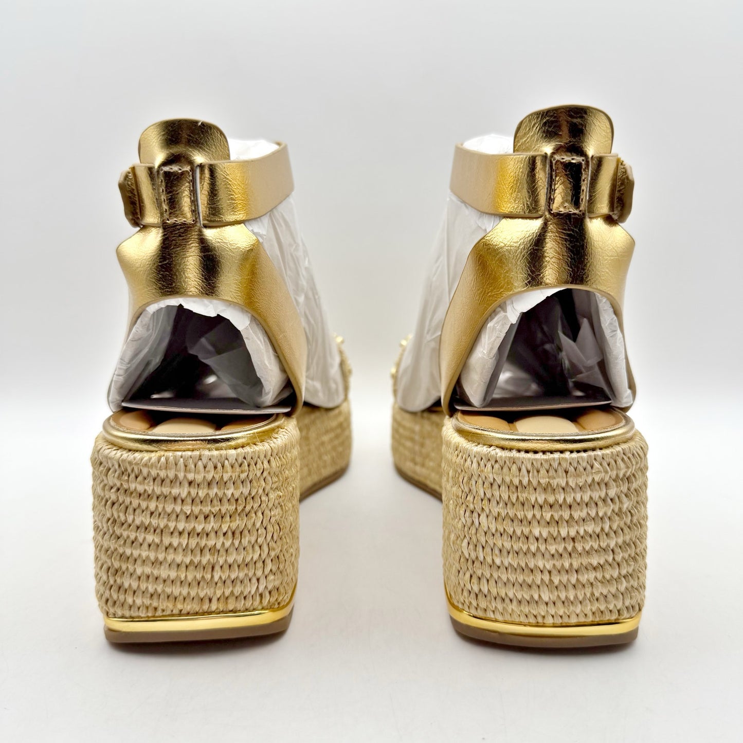 Franco Sarto Womens Terry 3 Studded Espadrille Sandal US 8.5 M Gold Metallic NIB